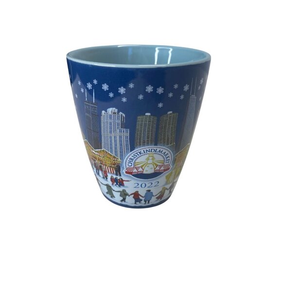 Christkindlmarket 2022 Ceramic Mug Chicago Skyline Snow Scene 12 Oz Blue & Multi - Picture 3 of 7